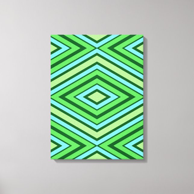 Mitte Jahrhundert Diamond Muster Jade Green und Aq Leinwanddruck (Vorderseite)