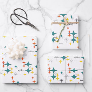 Mitte Jahrhundert Diamonds Sternexplosionen Türkis Geschenkpapier Set