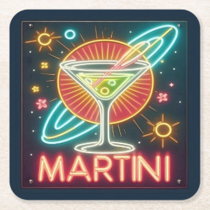 Mitte Jahrhundert Neon Martini Signi Rechteckiger Pappuntersetzer