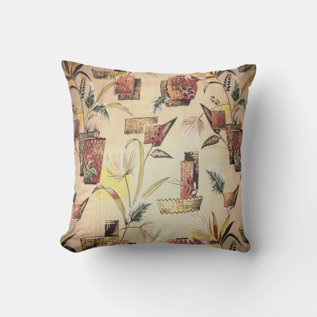 Mitte Jahrhundert Tiki Palm Throw Kissen (Vorderseite)