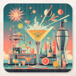 Mitte Jahrhunderts Atomusiontic Citrus Martini Bar Rechteckiger Pappuntersetzer