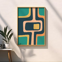 Mitte Jahrhunderts Funky Abstrakt Aquamarin, gelb,