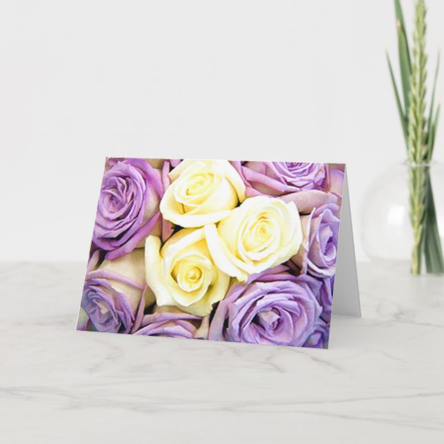 Mitteilungskarten für lila und weiße Rosen (Vorderseite)