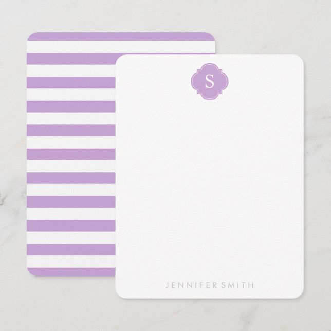 Mitteilungskarten für Lilac-Quatrefolien-Monogramm (Vorne/Hinten)