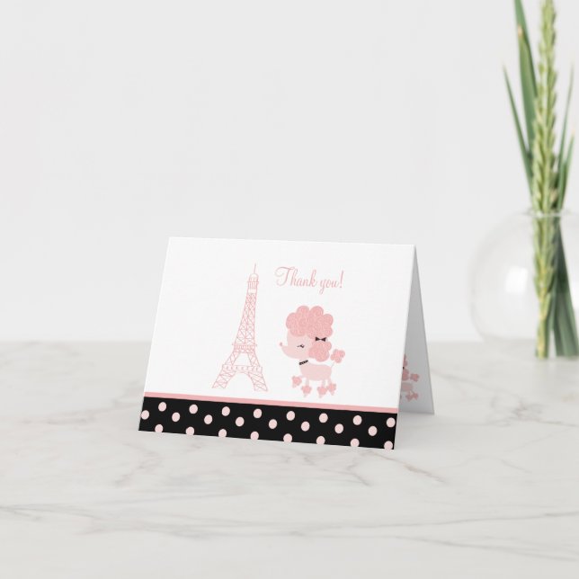 Mitteilungskarten von Poodle in Schwarz/Rosa Danke (Vorderseite)