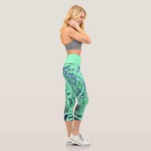 MITTEL Hohe Taille Seafoam Lila Paisley Capri Leggings