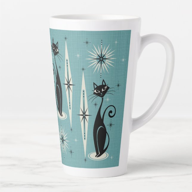 Mittelalter bedeutet Retro-Atomkatzen auf blau Milchtasse (Rechts)