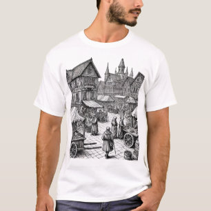 Mittelalter Marktplatz HandGezeichnet Sketch T-Shirt