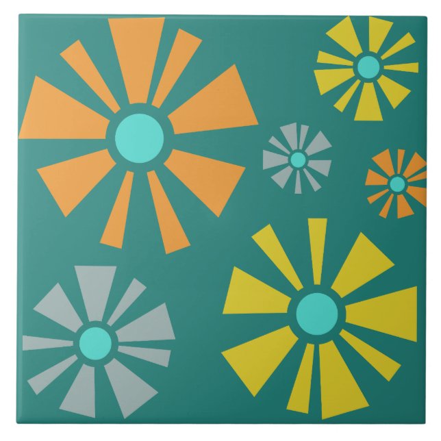 Mittelalter Moderne Blume Aquamarin Fliese (Vorderseite)