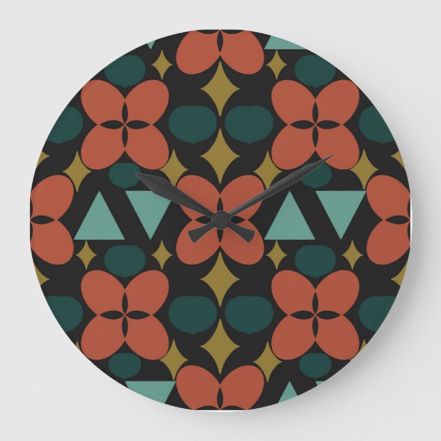 Mittelalter Moderne Blume Diamond Black Große Wanduhr (Vorderseite)