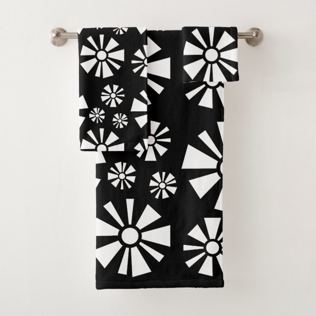 Mittelalter Moderne Blume Schwarz-weiß Badhandtuch Set (Insitu)