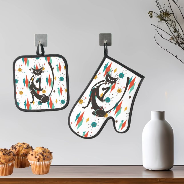 Mittelalter Moderne Coole Kat 50er Ofenhandschuh & Topflappen-Set (Von Creator hochgeladen)