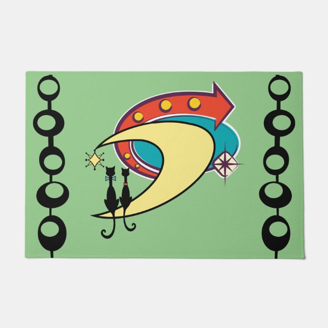 Mittelalter Moderne Coole Katze Boomerang Mond Doo Fußmatte (Vorderseite)