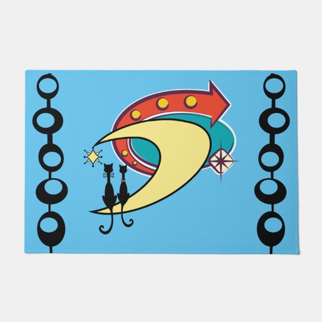 Mittelalter Moderne Coole Katze Boomerang Mond Doo Fußmatte (Vorderseite)