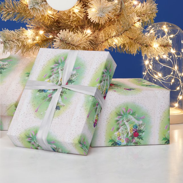 Mittelalter Moderne Retro Weihnachtsglocken Holly Geschenkpapier (Feiertage)