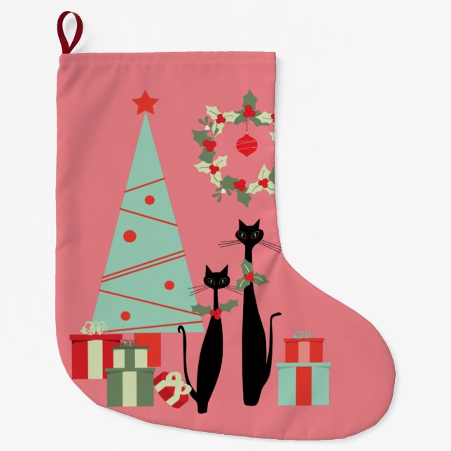 Mittelalter Moderner Cooler Katzenpavillon & Weihn Großer Weihnachtsstrumpf (Vorderseite)