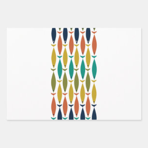 Mittelalter Moderner Fisch Aquamarin und Burnt Ora Geschenkpapier Set