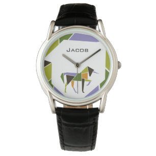 Mittelalter Modernes Abstraktes Einhorn Tangram An Armbanduhr