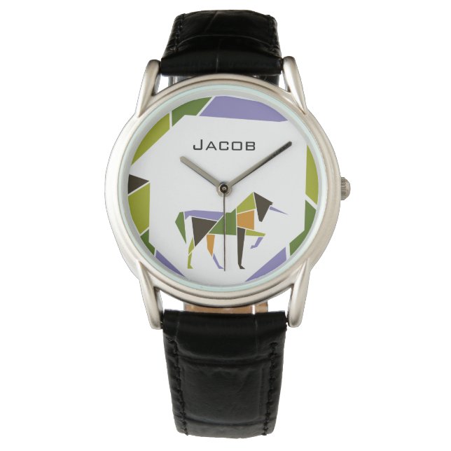 Mittelalter Modernes Abstraktes Einhorn Tangram An Armbanduhr (Vorderseite)