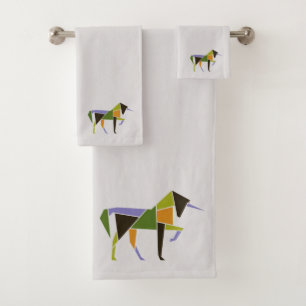 Mittelalter Modernes Abstraktes Einhorn Tangram An Badhandtuch Set