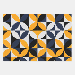 Mittelalter Modernes Abstraktes Muster Blau & Gelb Geschenkpapier Set