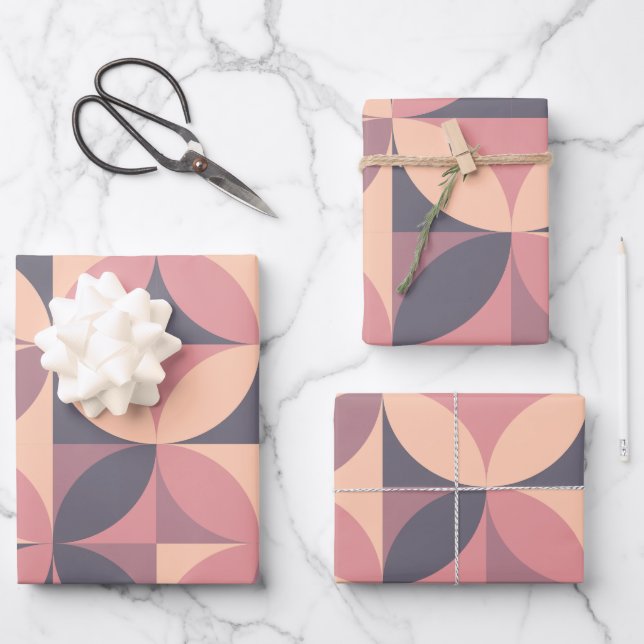 Mittelalter Modernes Abstraktes Muster Lila & rosa Geschenkpapier Set (Vorderseite)