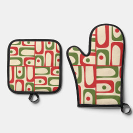 Mittelalter Modernes Piquet Retro Weihnachtsmuster Ofenhandschuh & Topflappen-Set