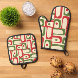 Mittelalter Modernes Piquet Retro Weihnachtsmuster Ofenhandschuh & Topflappen-Set