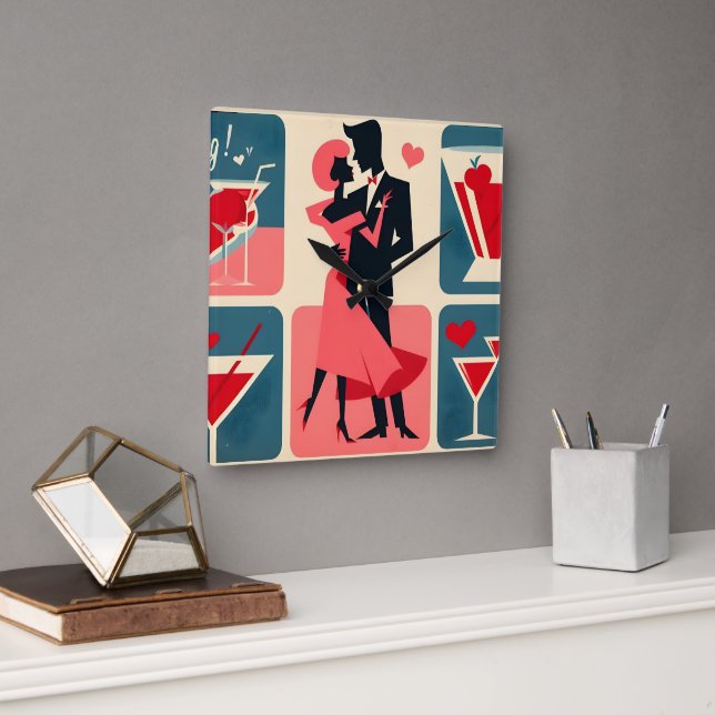 Mittelalter Modernes Valentine Tanzpaket Quadratische Wanduhr (Büro)