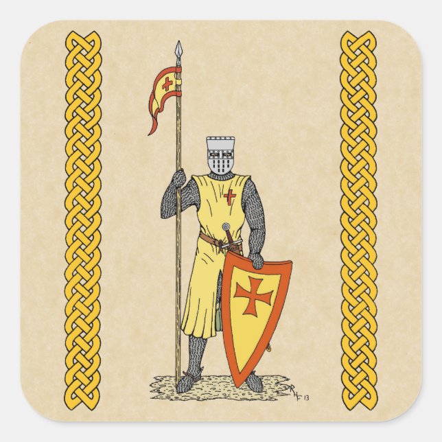 Mittelalter Ritter Anfang des 13. Jahrhunderts Quadratischer Aufkleber (Vorderseite)