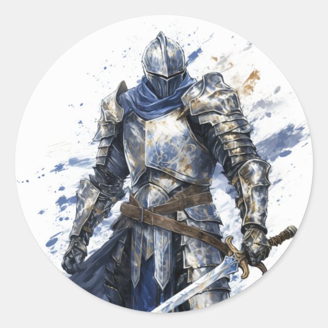 Mittelalter Ritter mit Blue Cape Runder Aufkleber (Vorderseite)