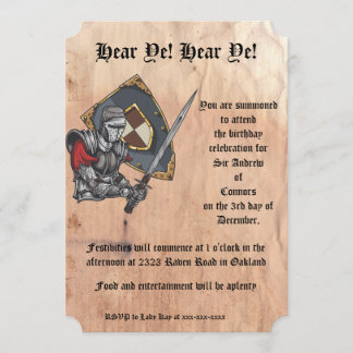 Mittelalter Ritter mit Schwert und Schild Geburtst Einladung
