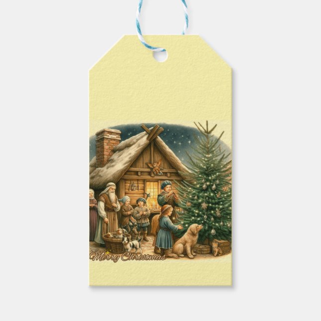 Mittelalter Rustikale Weihnachten Geschenkanhänger (Vorderseite)