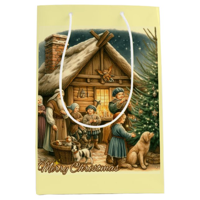 Mittelalter Rustikale Weihnachten Mittlere Geschenktüte (Vorderseite)