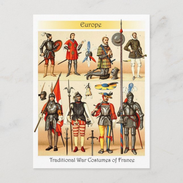 Mittelalter Traditionelle Kriegskostüme Frankreich Postkarte (Vorderseite)