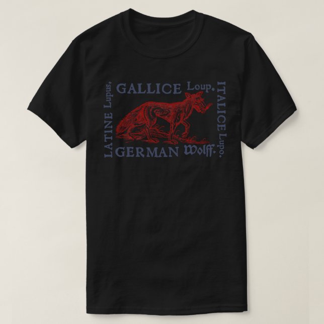 Mittelalter Wolf mit Übersetzungen aus dem Jahr 15 T-Shirt (Design vorne)