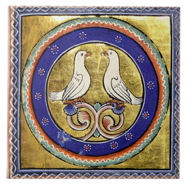 Mittelalterliche Aberdeen Bestiary Doves Keramik T Fliese (Vorderseite)