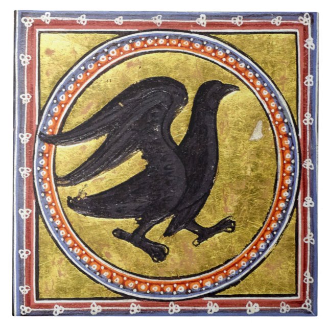 Mittelalterliche Aberdeen Bestiary Woodpecker Kera Fliese (Vorderseite)