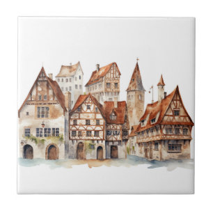Mittelalterliche Altstadt Aquarell Fliese