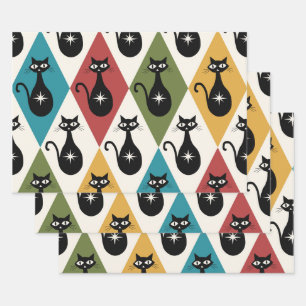 Mittelalterliche Atombomben-Katzen auf Harlekin-Di Geschenkpapier Set