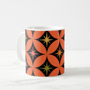 Mittelalterliche Atomsterne auf orangen Kreisen Kaffeetasse
