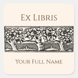 Mittelalterliche Bäume Ex Libris Buchzeichen, bear Quadratischer Aufkleber