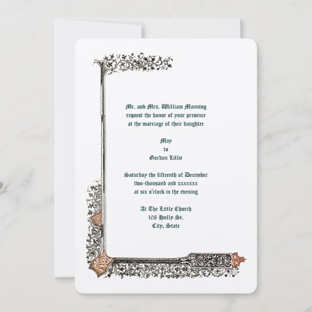 Mittelalterliche, beleuchtete Border Wedding Einladung (Vorderseite)