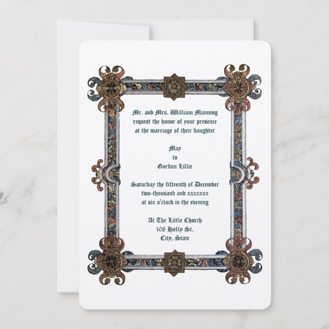 Mittelalterliche, beleuchtete Rahmen Einladung (Vorderseite)