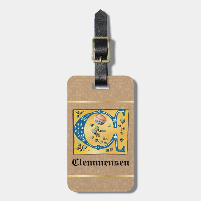 mittelalterliche blorbeleuchtete Buchstaben C Mono Gepäckanhänger (Vorderseite vertikal)
