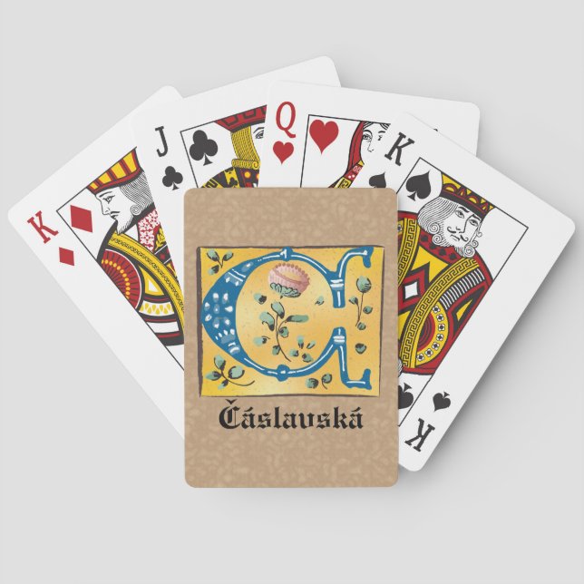 mittelalterliche blorbeleuchtete Buchstaben C Mono Spielkarten (Rückseite)
