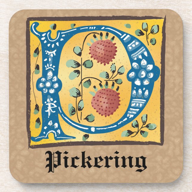 mittelalterliche blorleuchte Letter P Monogramm Getränkeuntersetzer (Vorderseite)