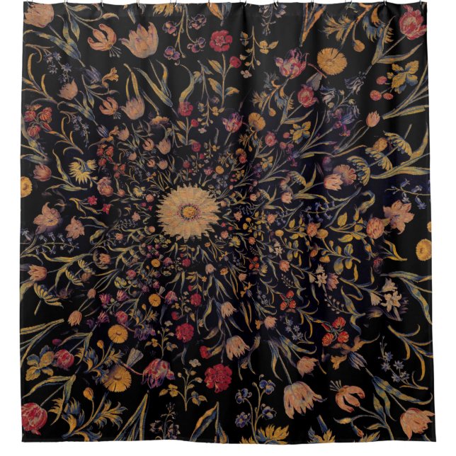 Mittelalterliche Blume auf Schwarz Duschvorhang (Vorderseite)