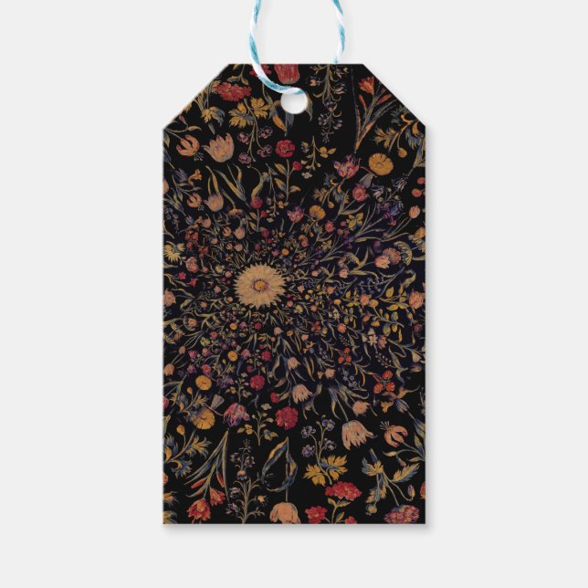 Mittelalterliche Blume auf Schwarz Geschenkanhänger (Vorderseite)