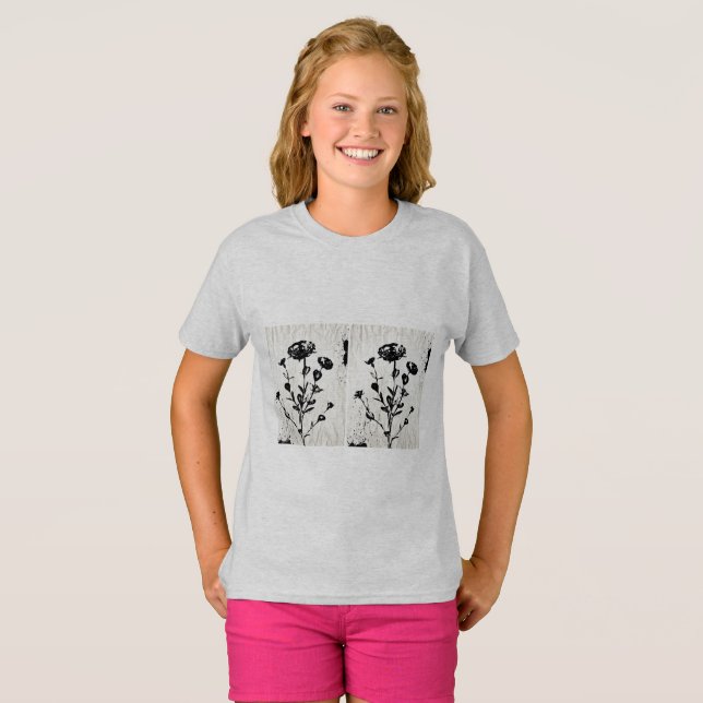 Mittelalterliche Blume Zeichnend Kunst T-Shirt (Vorne ganz)